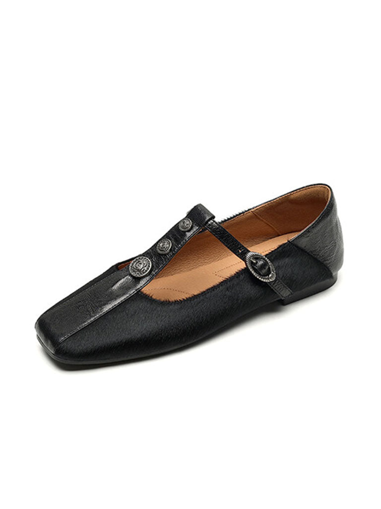 Flat Heel Leopard Square Toe T-strap Vintage Shoes
