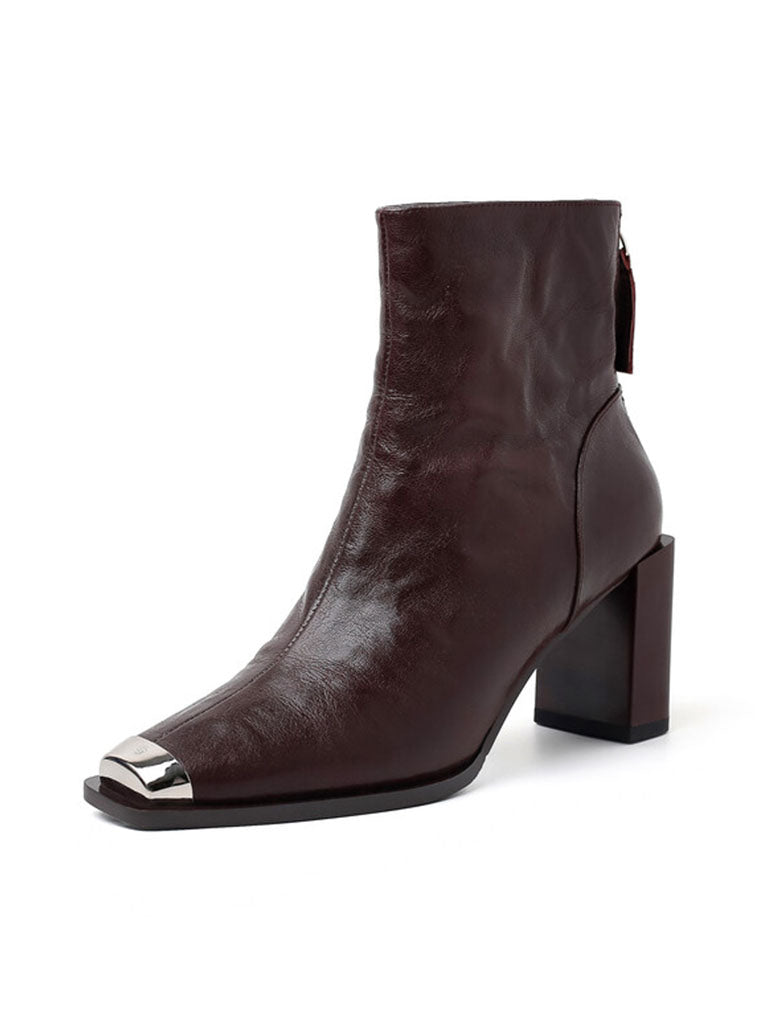Ankle Boots Black Zip Back Square Toe Chunky Heel Ankle Boots