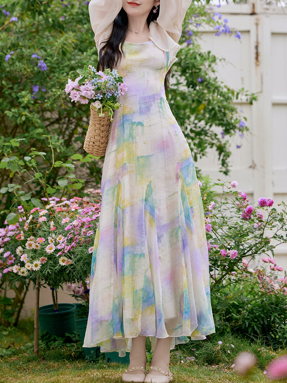 2PS Rainbow Spaghetti Strap 1950S Vintage Dress