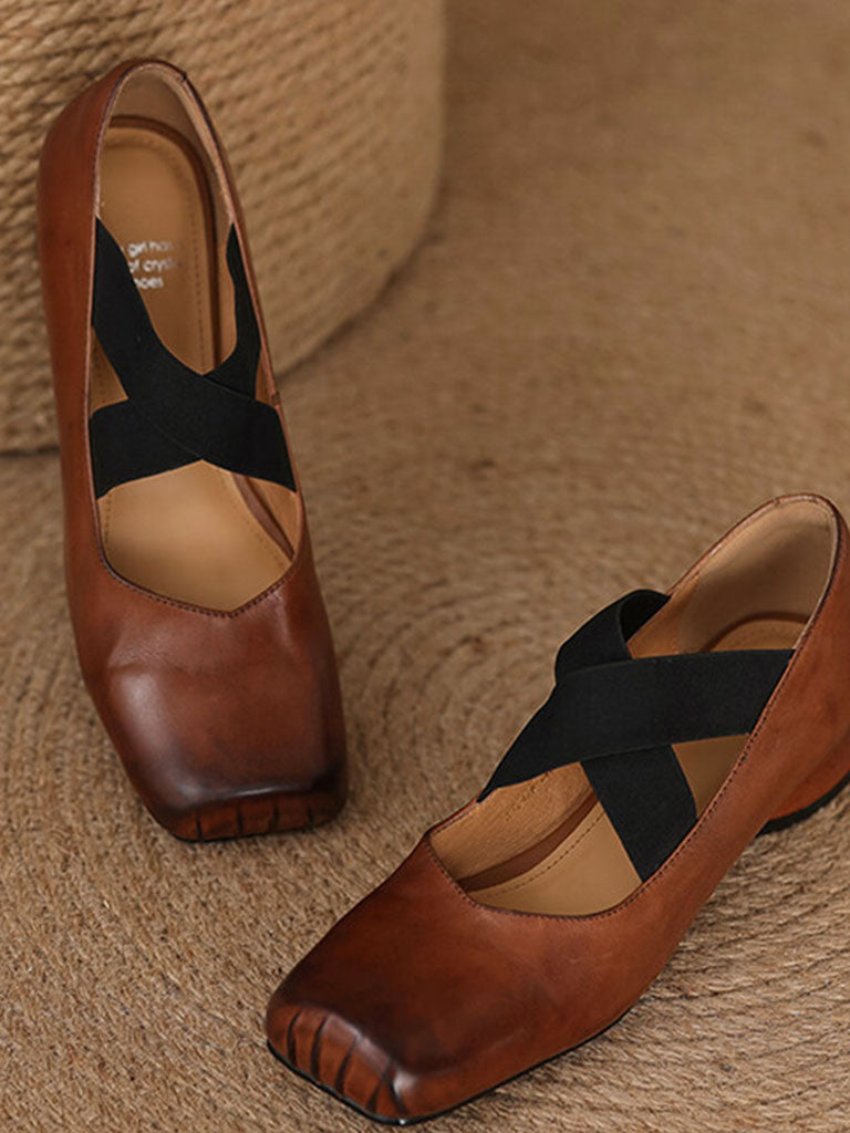 Strappy High Heels Mary Jane Shoes  Ballet Genuine Leather Shoes
