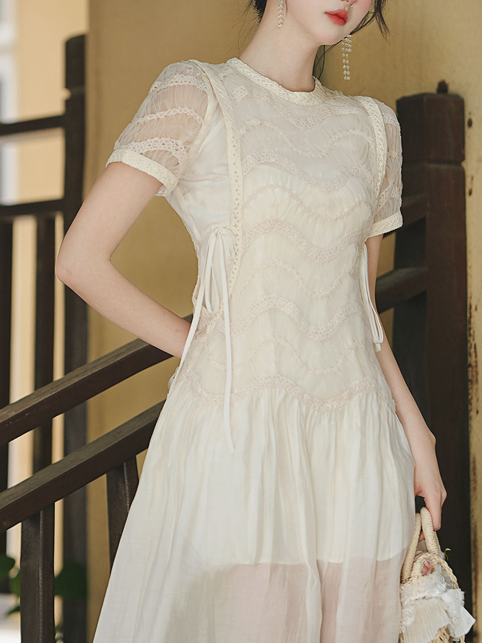 Cream Vintage Victorian Lace Maxi Dress