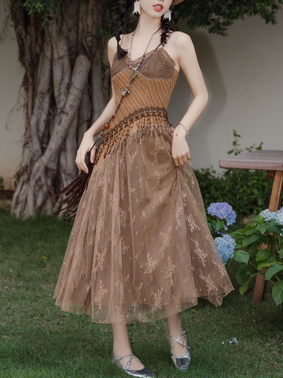 2PS Brown Lace Strap Dress