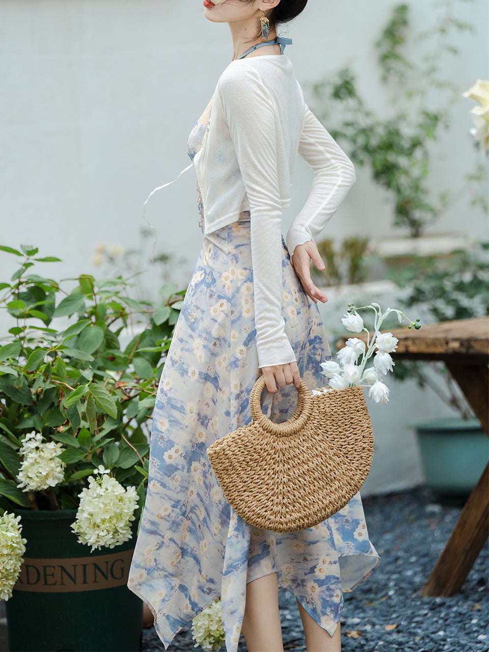 2PS Blue Daisy Floral Print Halter Neck Dress