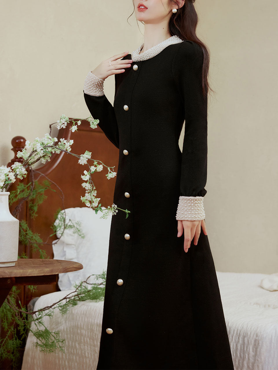 Handmade Pearl Hepburn Style Knitted Little Black Dress