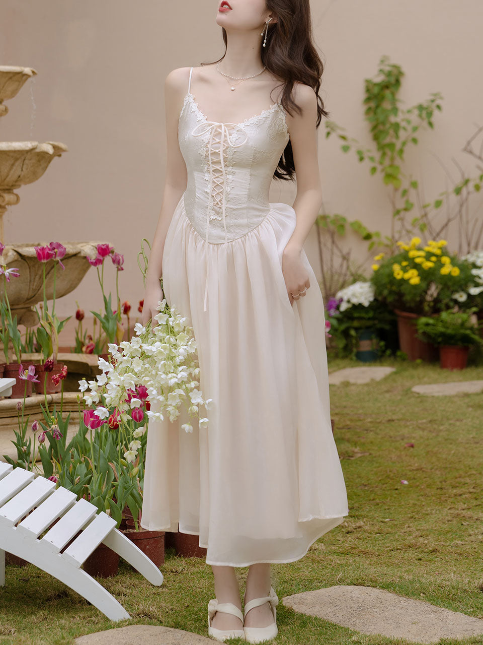 2PS Apricot Lace Spaghetti Strap 1950S Swing Victoria's Fairy Dress