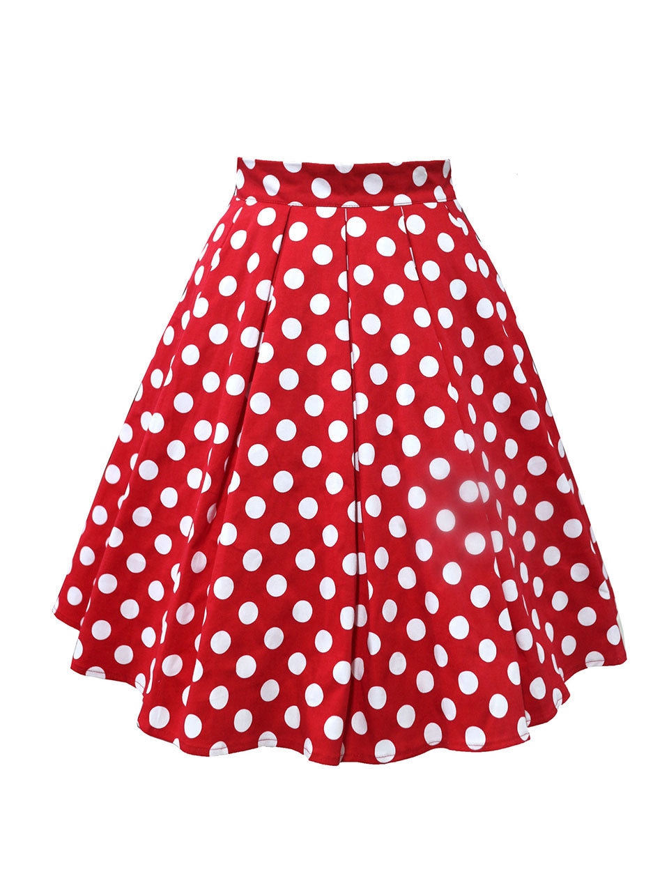1950S Red Polka Dots High Wasit Pleated Swing Vintage Skirt