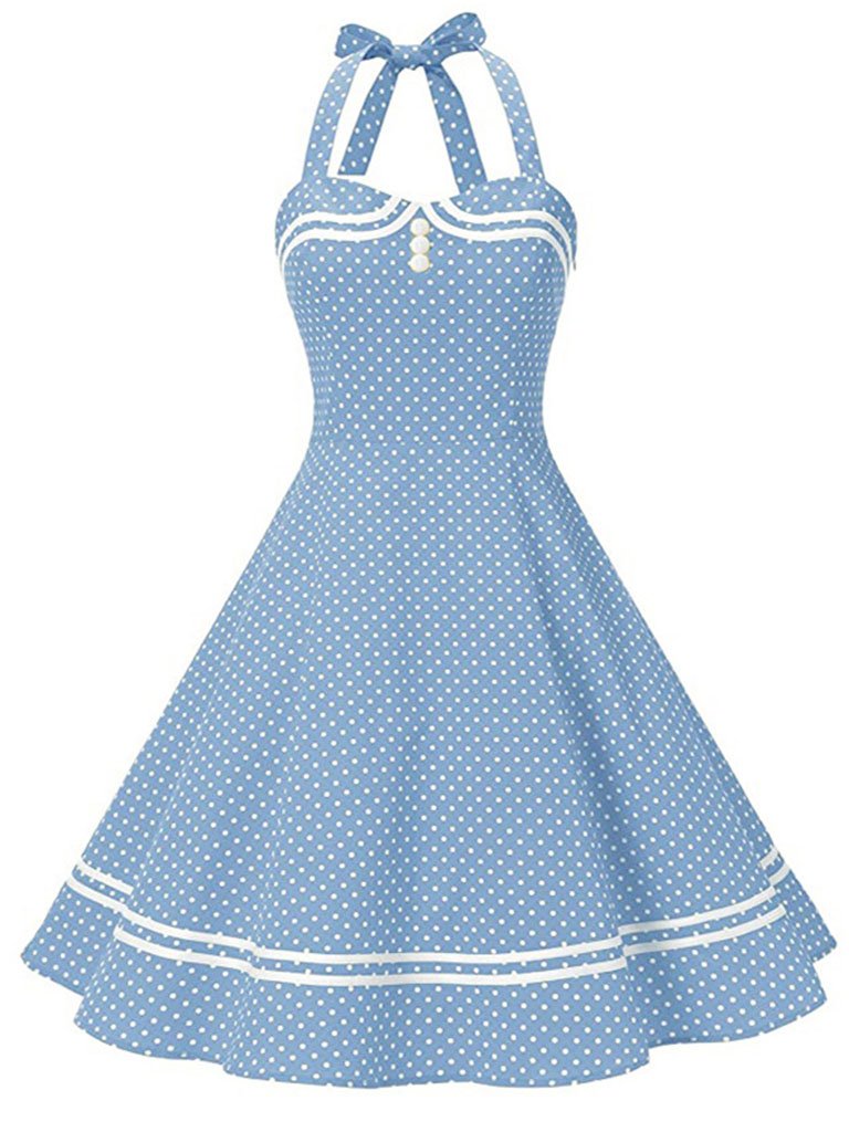 1950S Polka Dots Halter Sailor Style Dress
