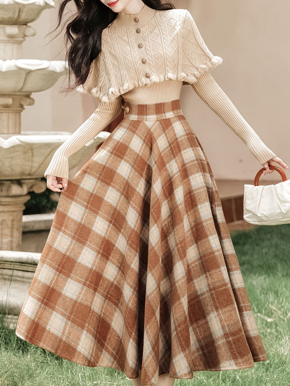3PS Brown Knitted Sweater Top Cape