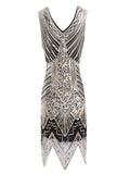 Gold 1920s V Neck Sequined Flapper Dress