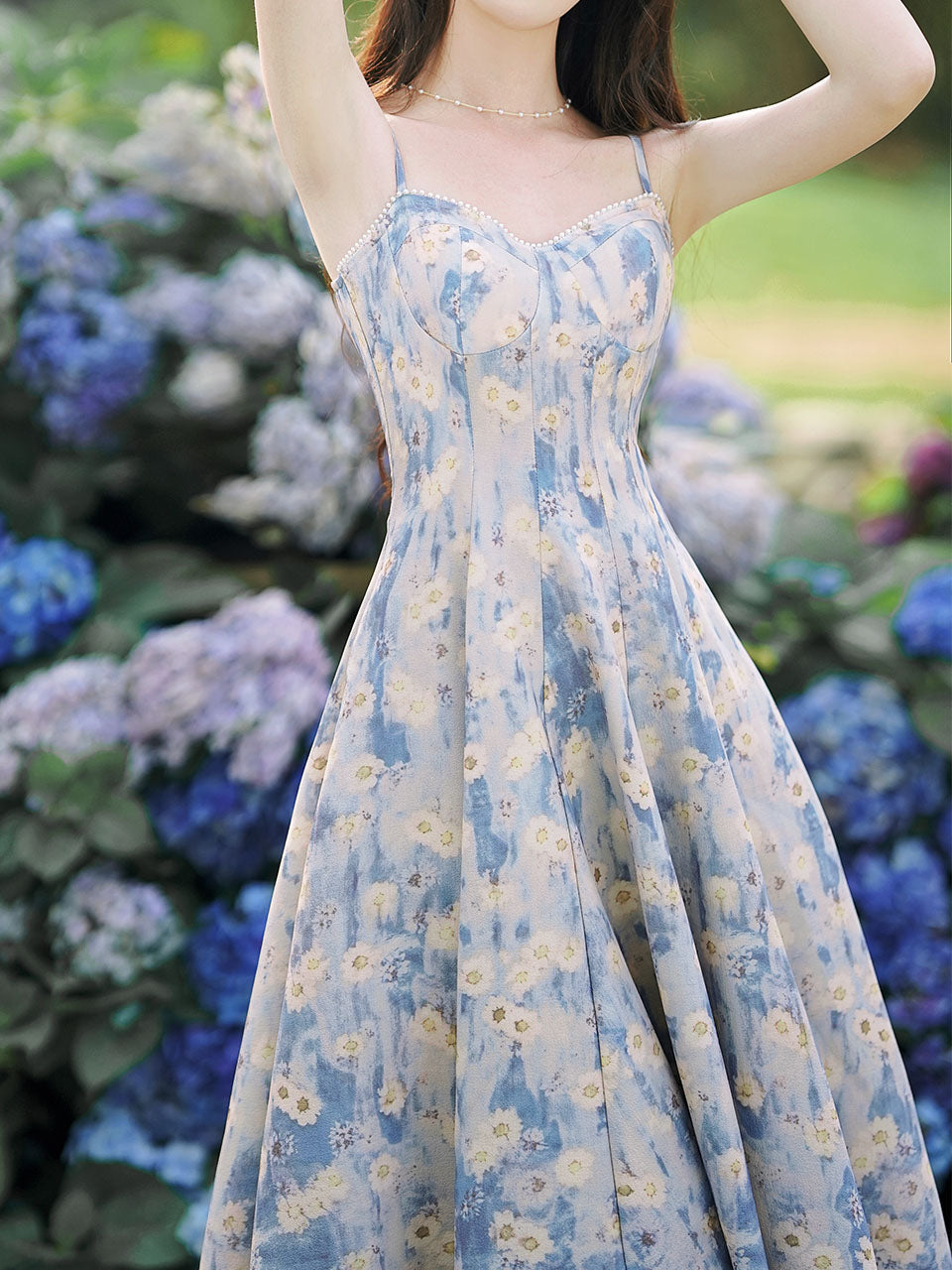 2PS Blue Daisy Floral Print Spaghetti Strap Dress