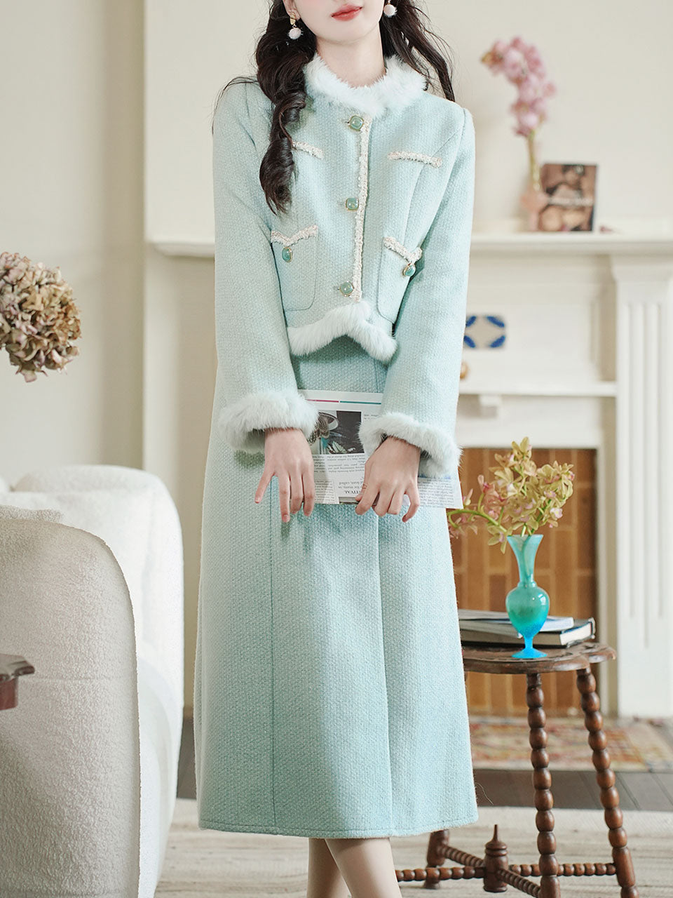 2PS Green Long Sleeve Warm Coat