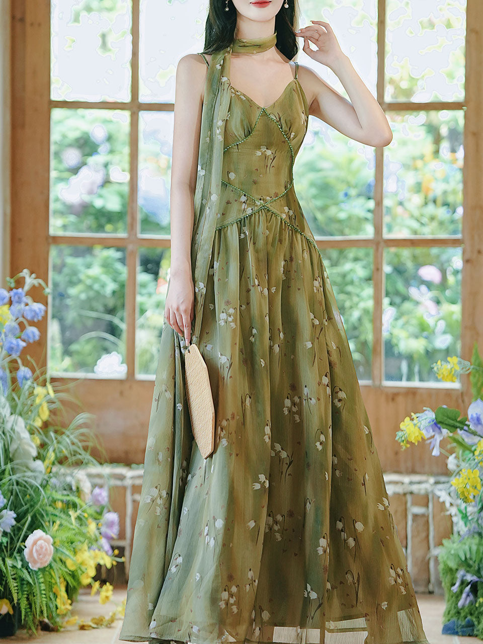 2PS Moss Green Floral Chiffon Maxi Dress