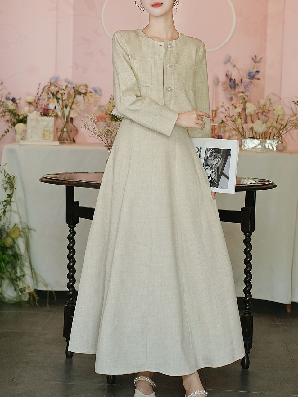 Apricot Linen Slip Dress