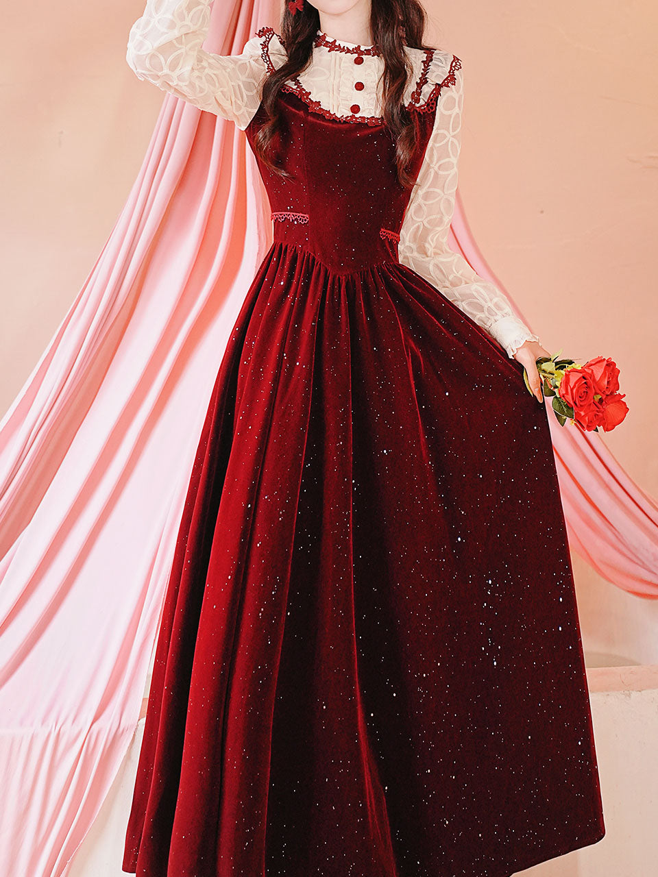 50s Retro Christmas Red  Lace