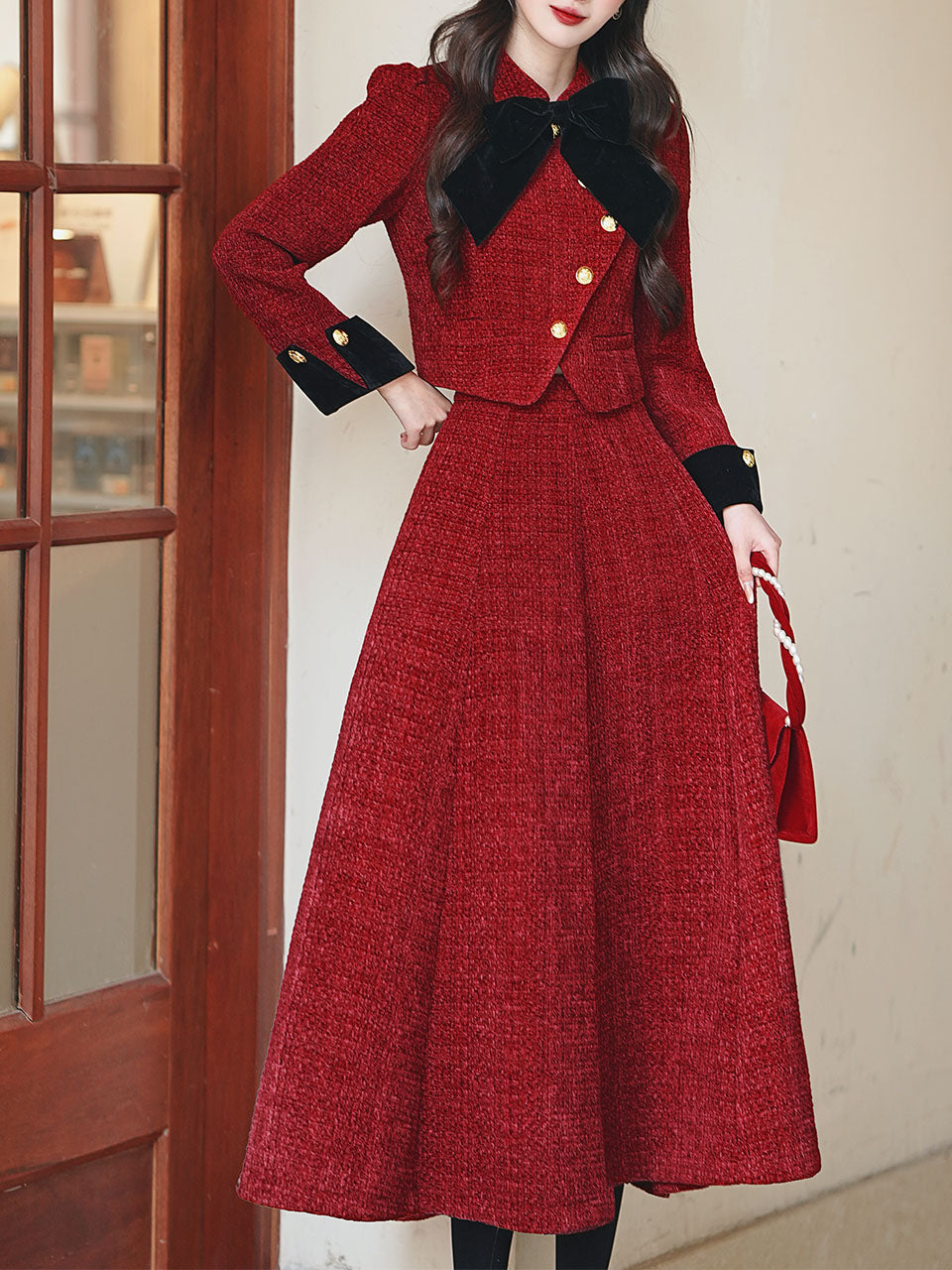 2PS Red Bow Tweed Warm Coat