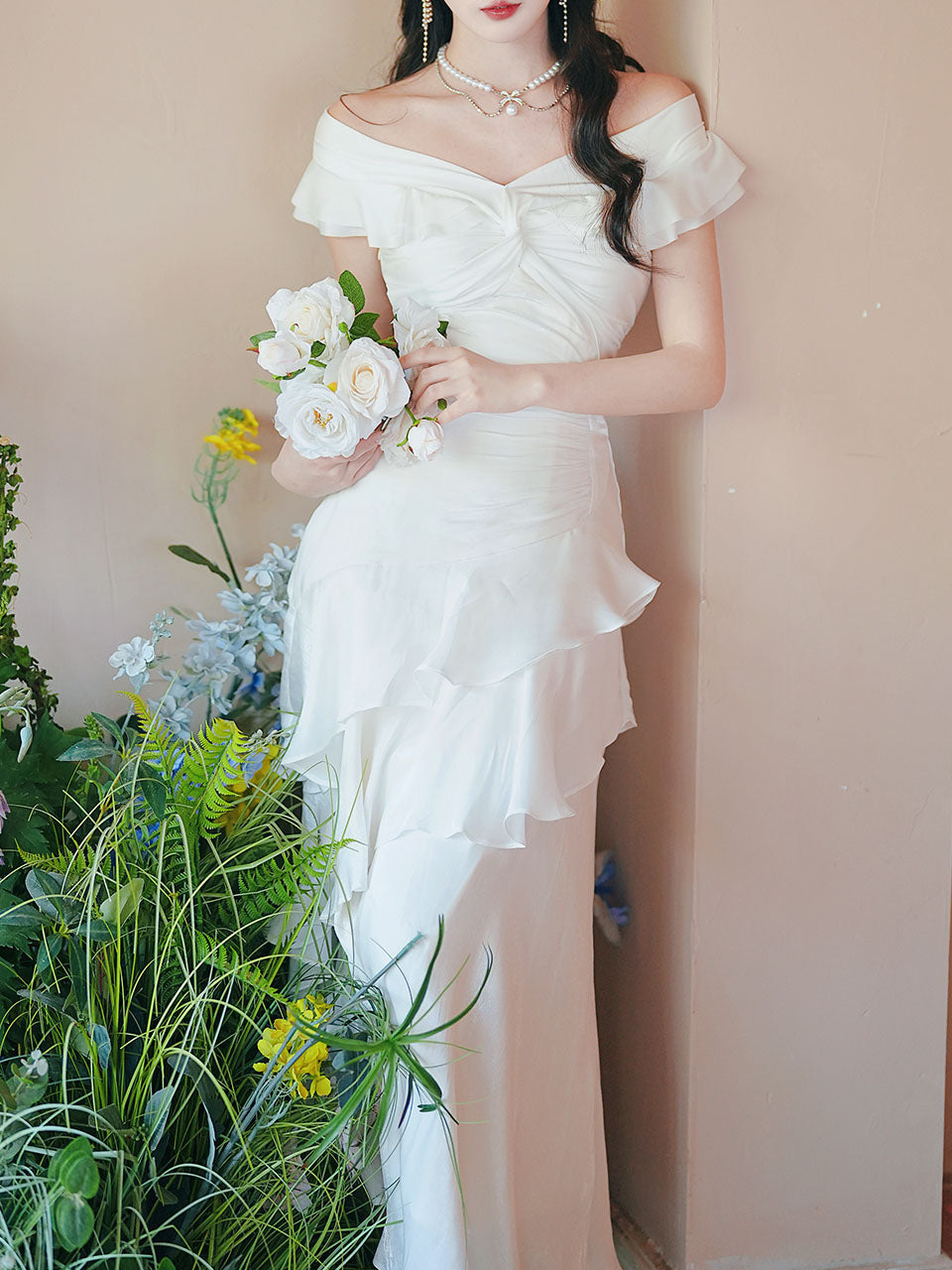 Off Shoulder Ruffle White Dress