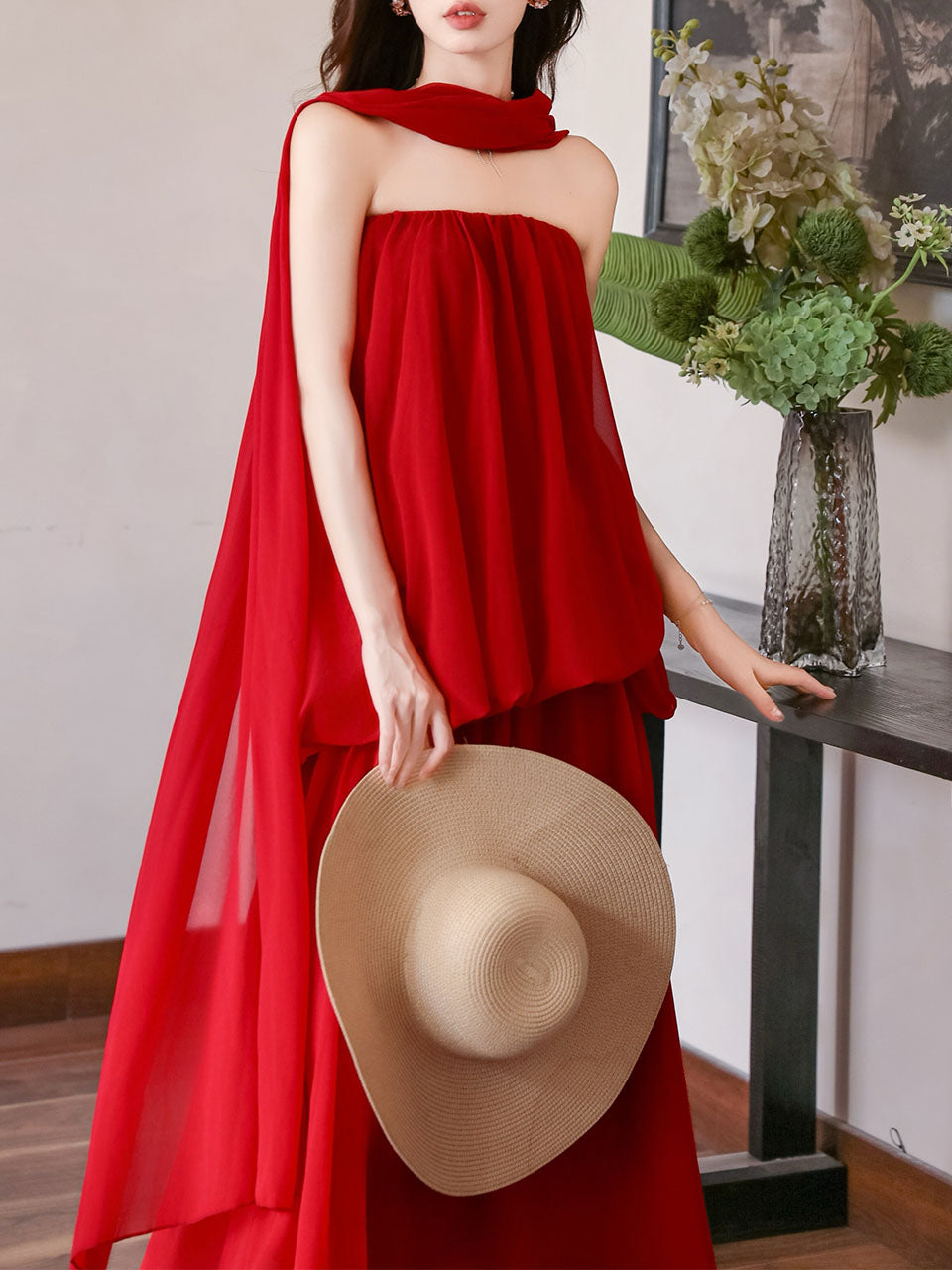 1990s Vintage Red Tube Dress | Strapless Maxi Gown