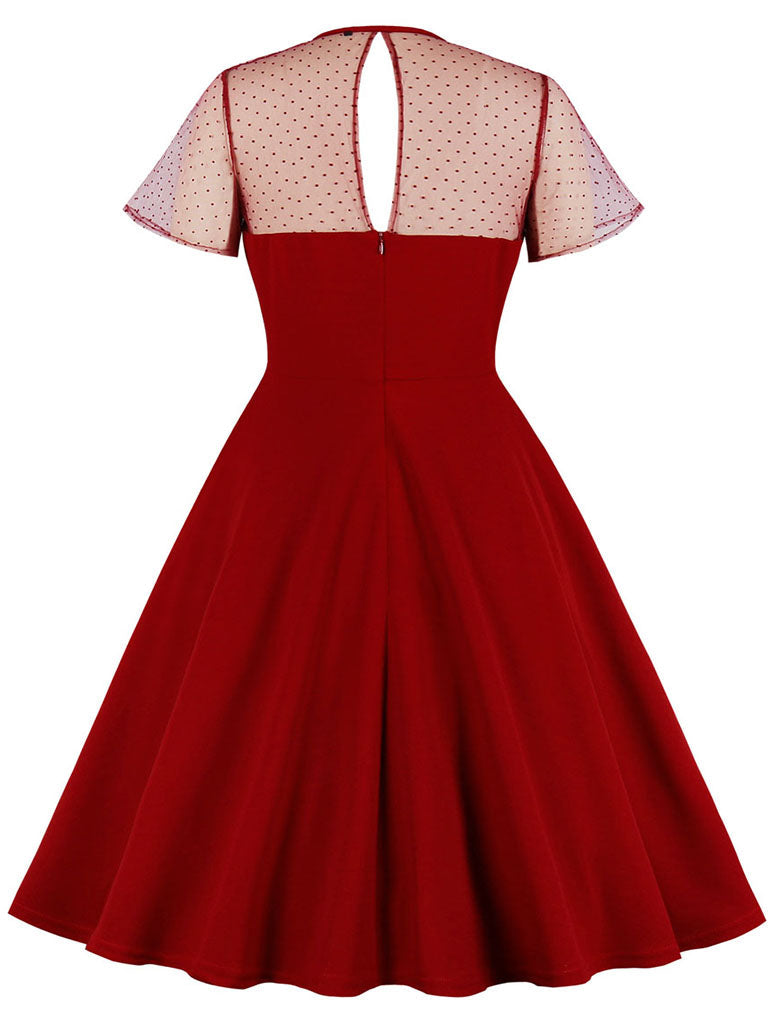 With Pocket Semi-Sheer A Line Black 50S Dress