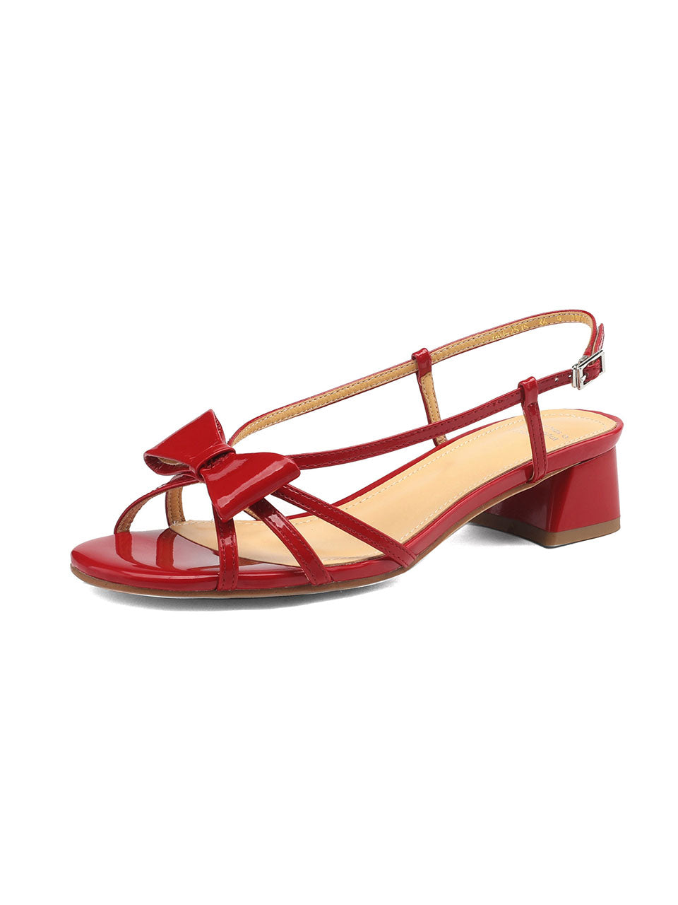 Round Open Toe Bow Chunky Heel Sandals Leather Vintage Shoes