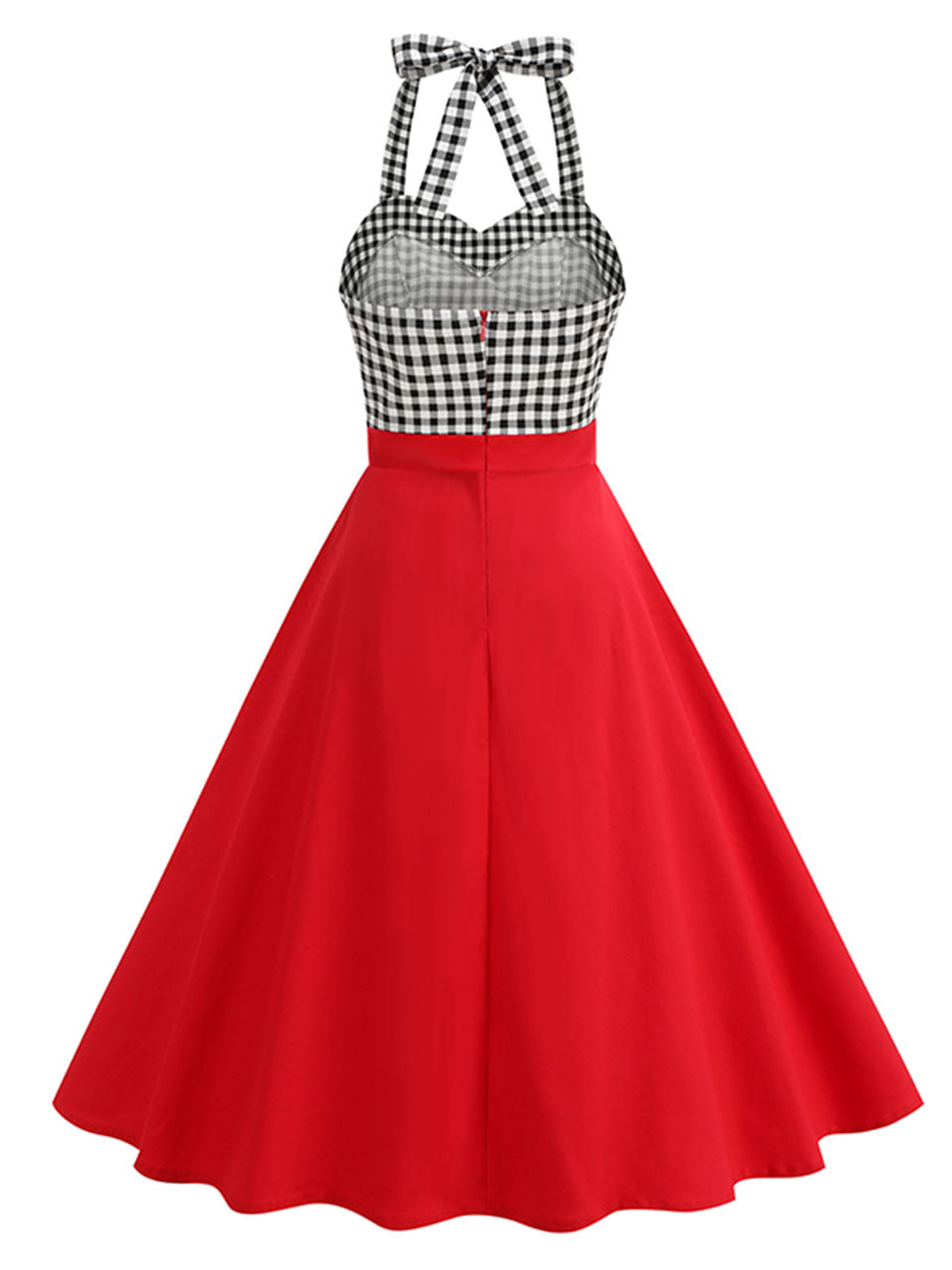 Red Plaid Halter Backless 1950S Vintage Swing Dress
