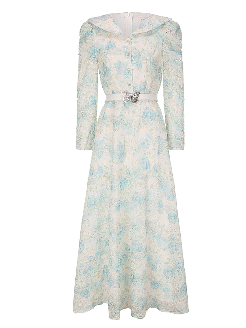 Purple Floral Print Vintage 3/4 Sleeve Dress