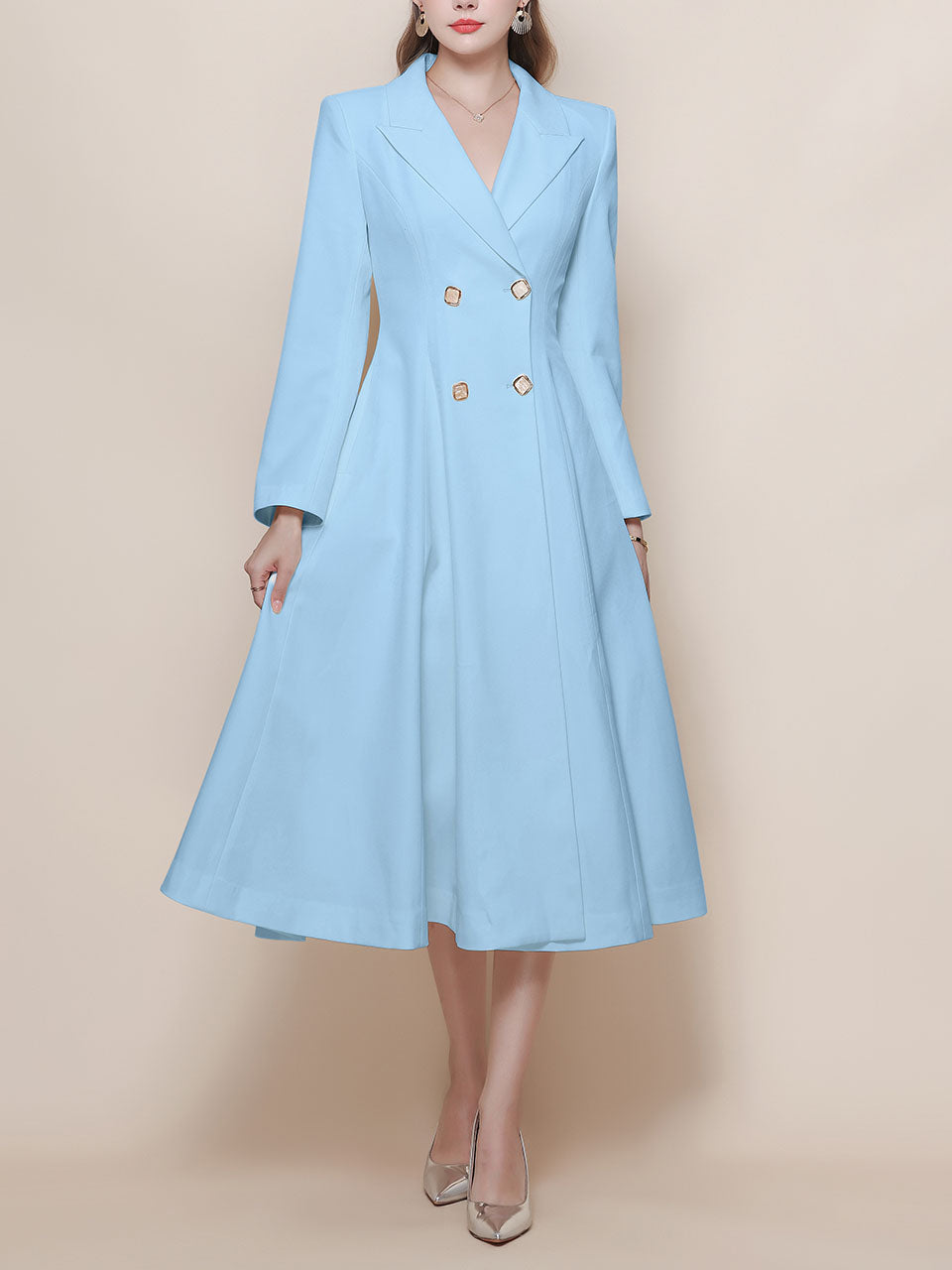 White Vintage Style Double Breasted Trench Dress Coat