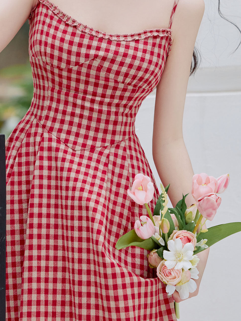 2PS Red Plaid Spaghetti Strap Dress