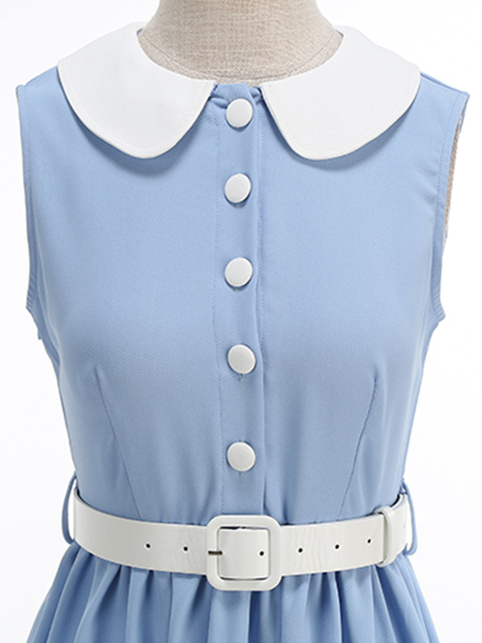 1950s Vintage Baby Blue Peter Pan Collar Sleeveless Retro Swing Dress