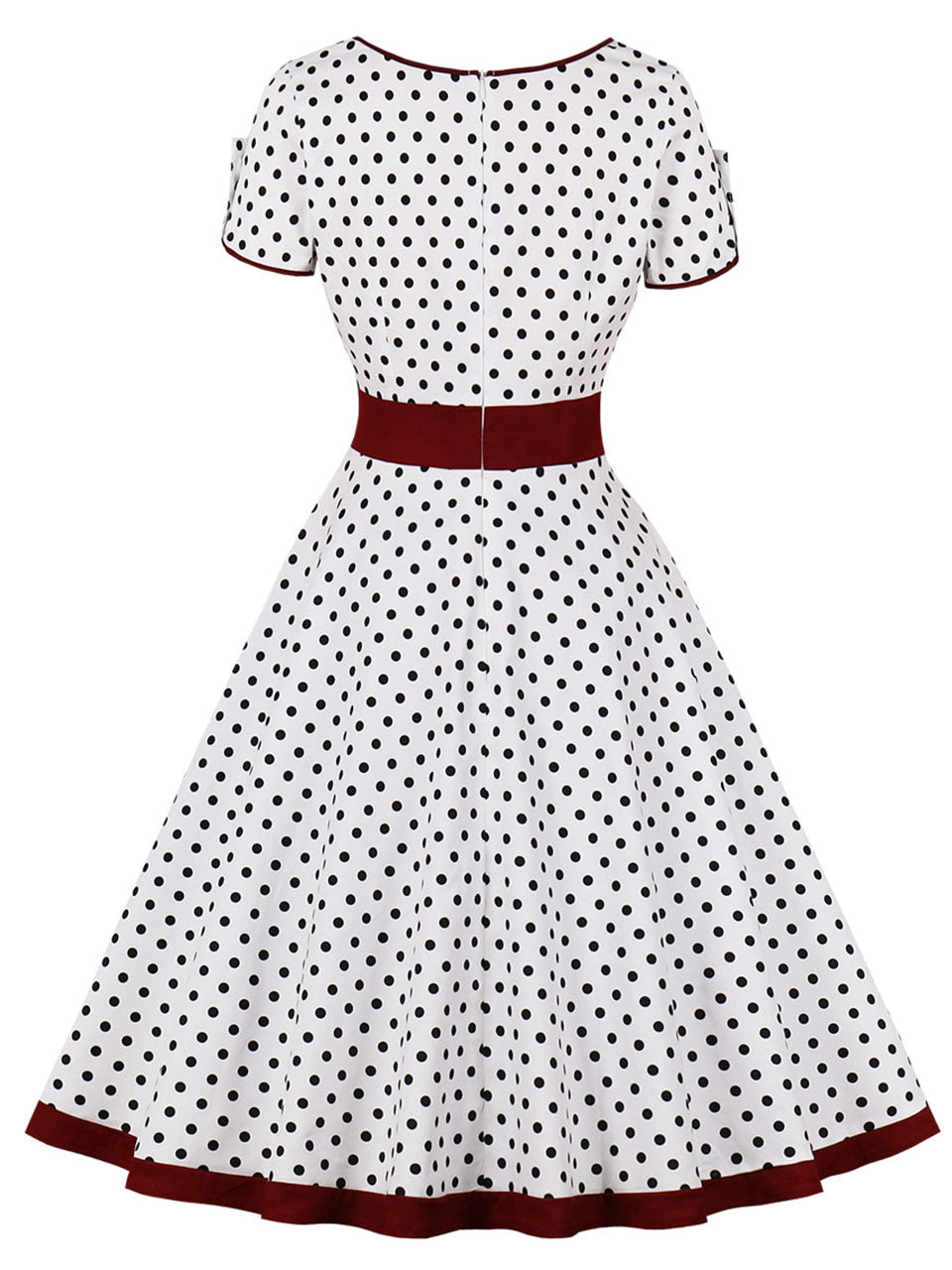 White Polka Dots  Square Collar Puff Sleeve 1950S Vintage Swing Dress