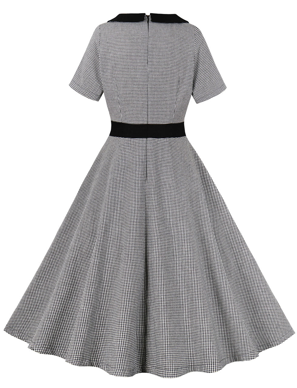 1950s Black Square Collar Plaid Short Sleeve Vintage Swing Dress