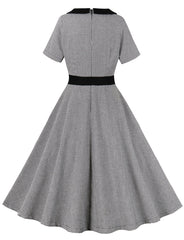 1950s Black Square Collar Plaid Short Sleeve Vintage Swing Dress