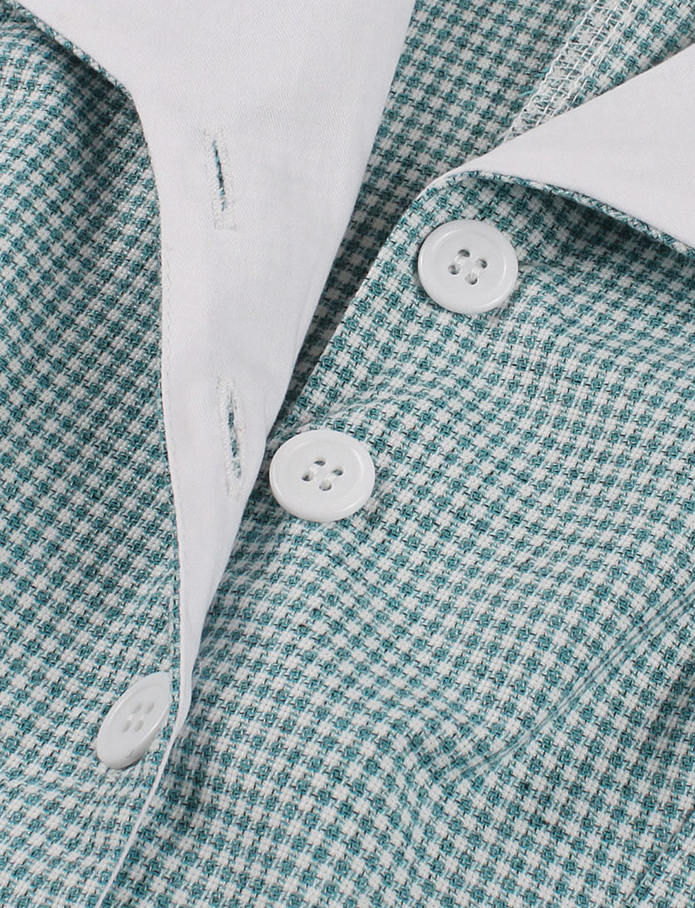 Green Houndstooth Plaid V Neck 1950s Swing Dress