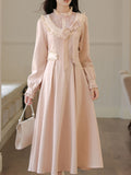 Vintage Pink Bow Long Sleeve Swing Dress