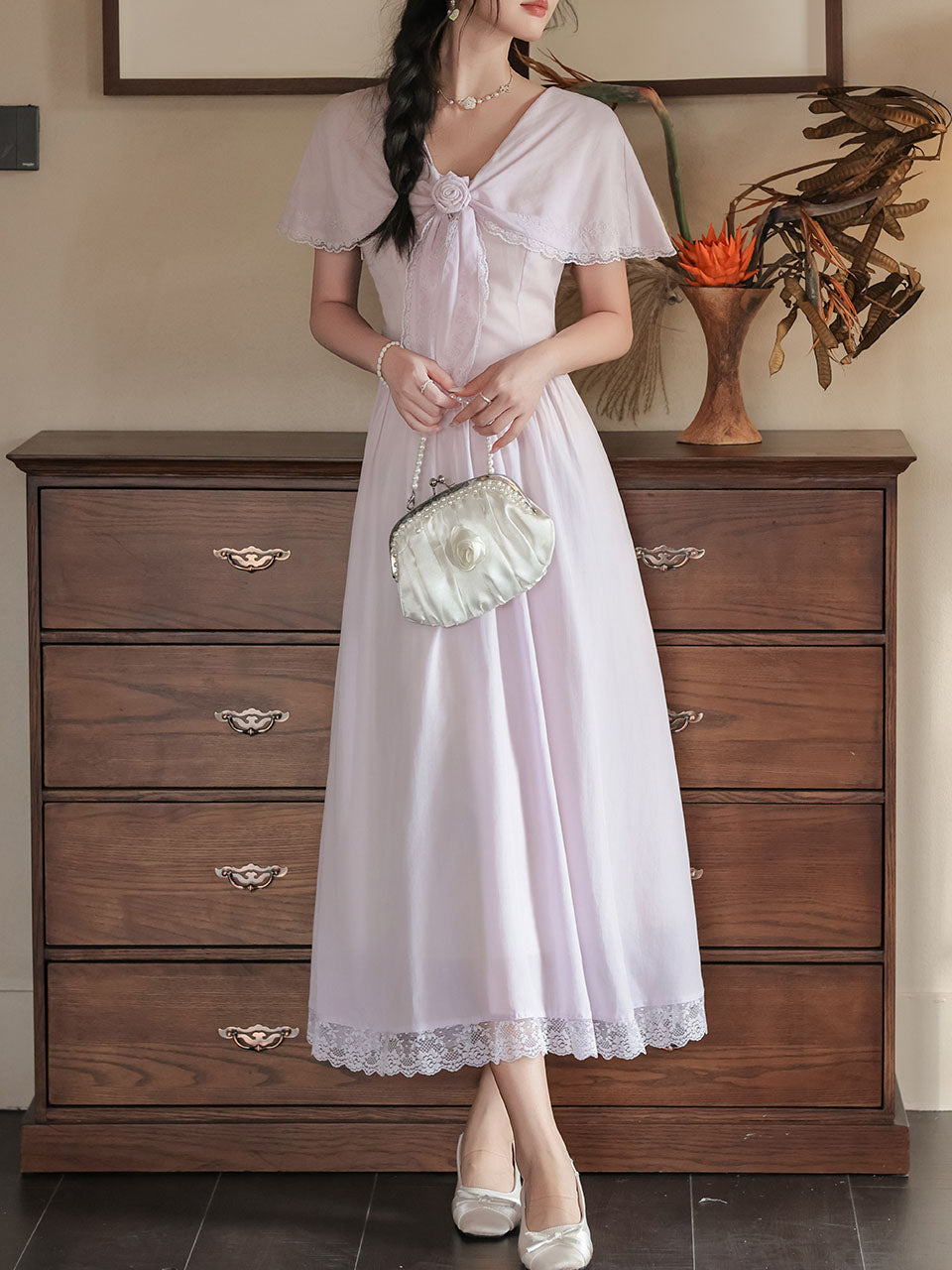 Vintage Edwardian Lilac Capelet Sleeve Tea Gown