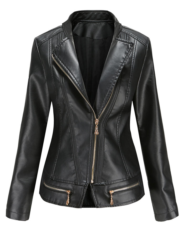 Light Green Long Sleeve PU Leather Motorcycle Jacket