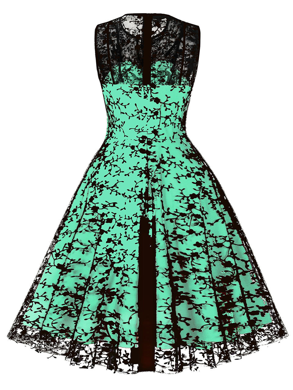 1950S Lace Semi-Sheer Flocking Printing Vintage Halloween Dress