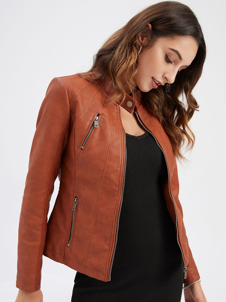 3 Color Long Sleeve PU Leather Motorcycle Jacket