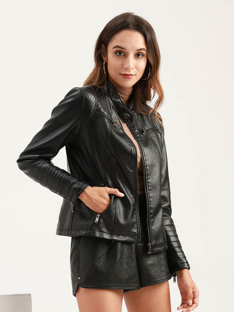 5 Color Long Sleeve PU Leather Motorcycle Jacket