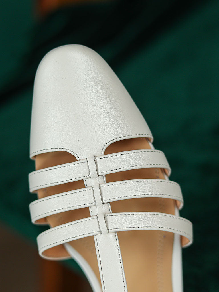 Flats Sandals Round Toe Hollow Belt Leather Vintage Shoes