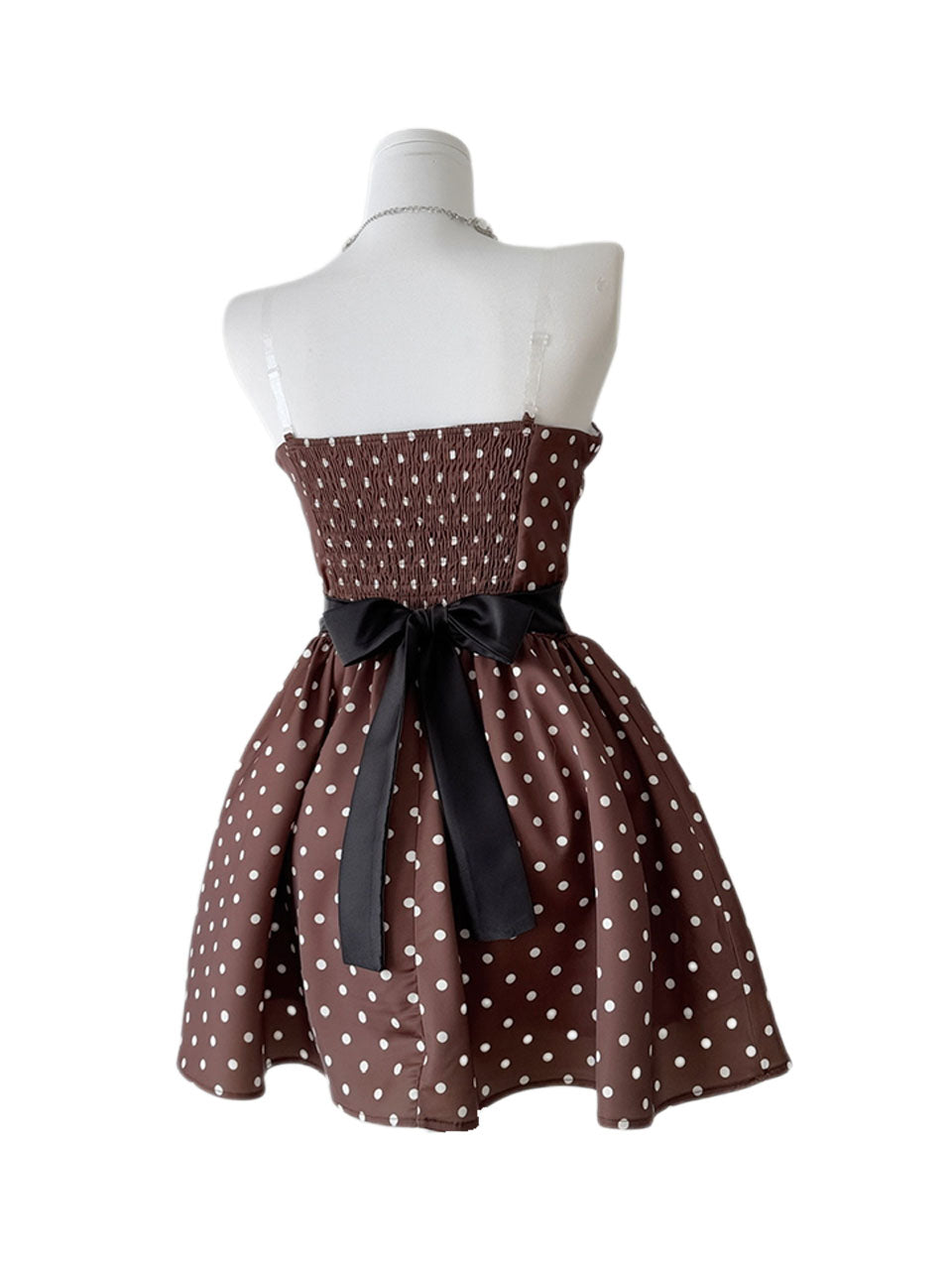 Brown Polka Dot Strapless Gown Vintage Party Dress