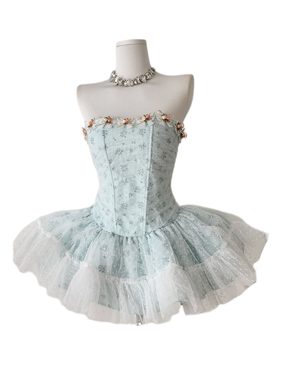 Balletcore Baby Blue Floral Lace Corset Dress