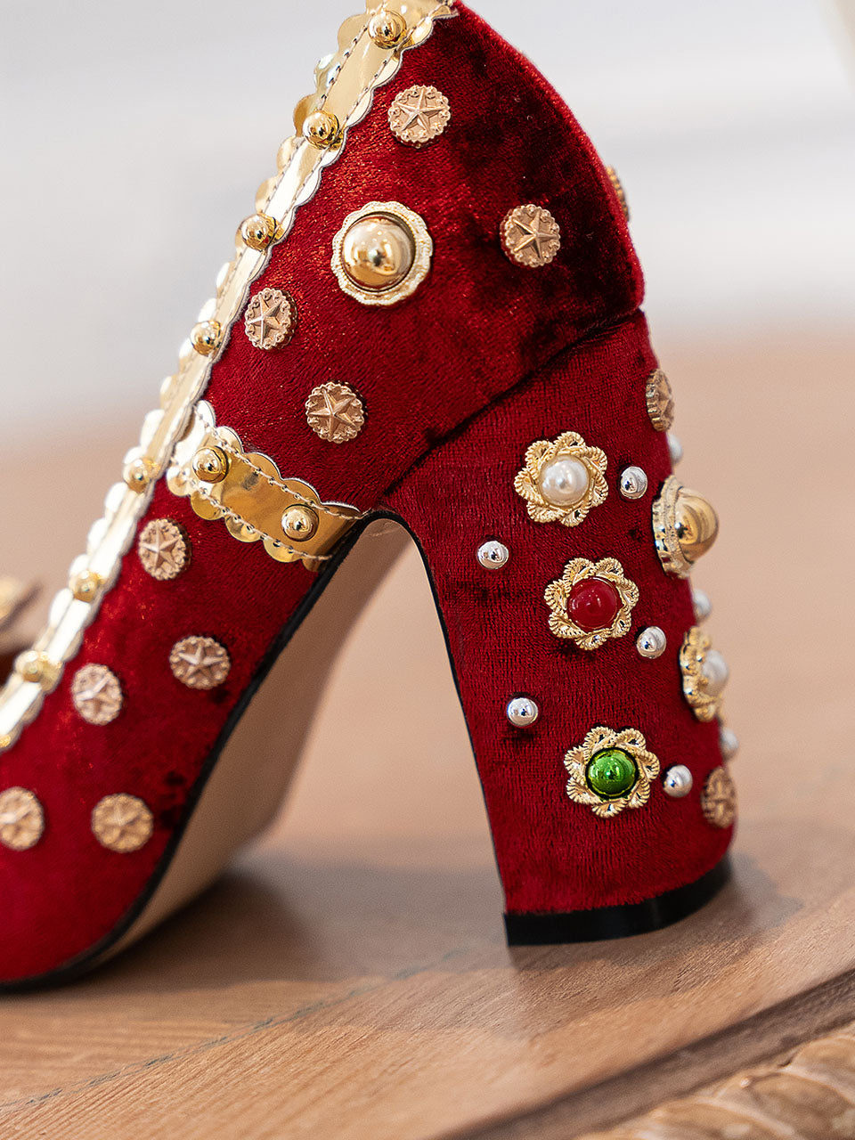 10CM Luxury Pearls And Diamonds Chunky Heels Retro Shoes