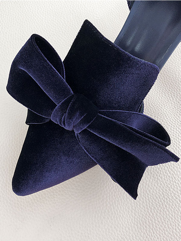 Big Bow Velvet Cylindrical Heel Pointed Toe Vintage Shoes