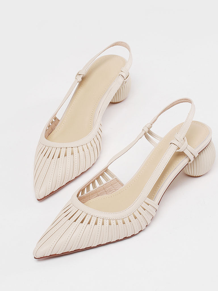 Ball Heel Sandals Pointed Toe Hollow Belt Leather Vintage Shoes