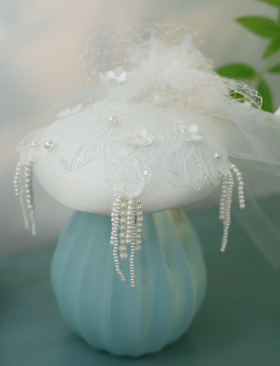 White Handmade Flowers Satin Birdcage Veil Wedding Vintage Hat