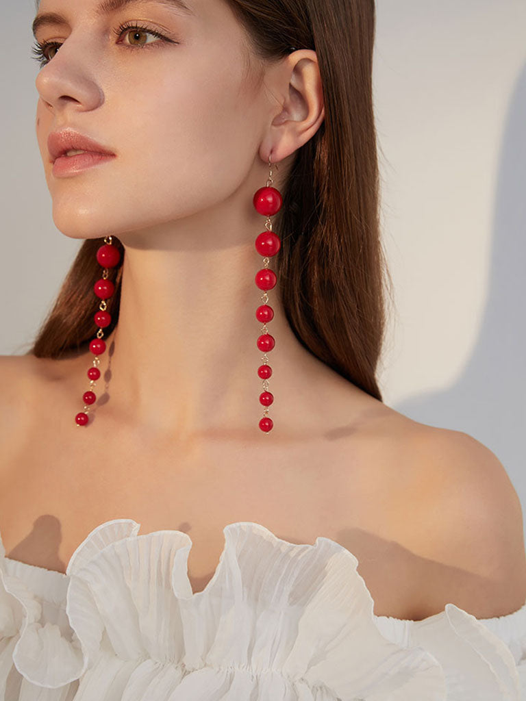 Vintage Plastic Pearl Party Long Earrings For Women