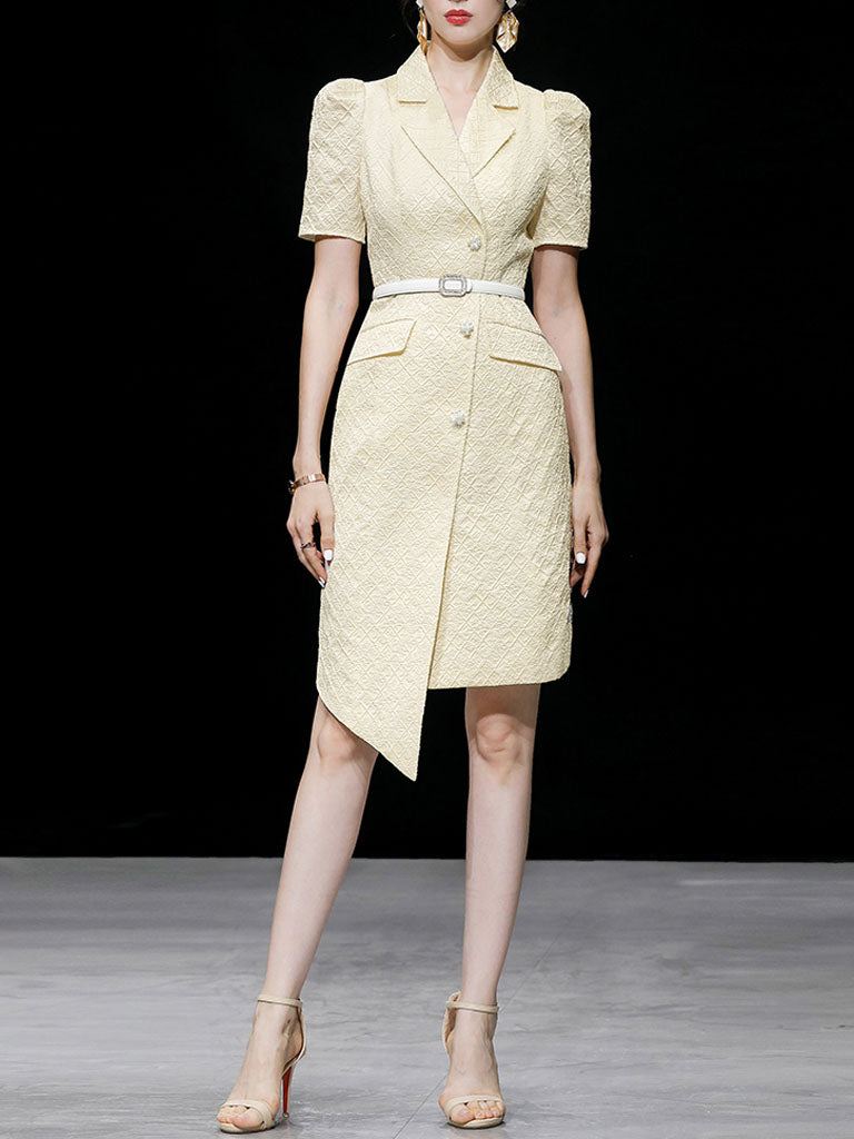 Apricot Lace Puff Short Sleeve Blazer Bud Dress