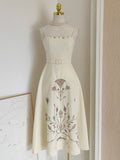 Apricot Embroidered Spaghetti Strap Vintage Dress
