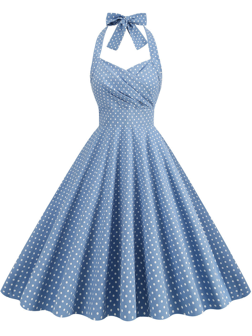 Red Polka Dots Vintage Halter Strap Backless 1950S Vintage Dress