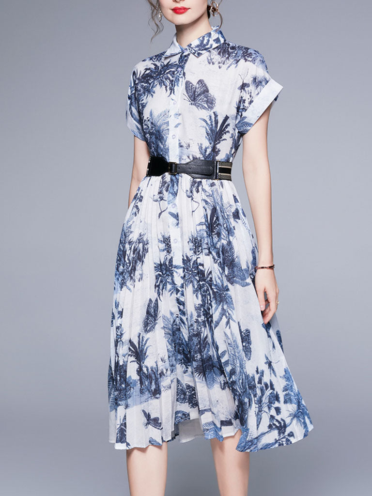 Blue Butterfly Print 1950S Vintage Dress